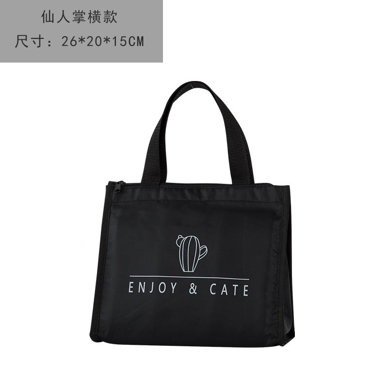 Portable Large Capacity Lunch Bag Thickened Lunch Box Bag Aluminum Foil Insulation Bag Waterproof Student Hand Canvas Lunch Bag Short Cactus 