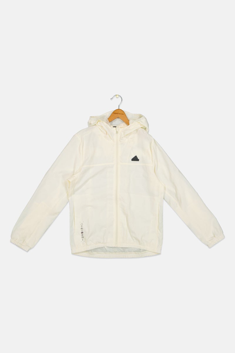 Adidas Kids Boy Loose Fit Long Sleeve Outdoor Windbreaker Jacket, Beige - Image 2