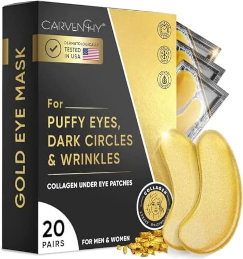 Triple Go Under Eye Patches (20 Pairs) - Golden Under Eye Mask Amino Acid & Collagen, Under Eye Mask for Face Care, Eye Masks for Dark Circles and Puffiness - Image 1