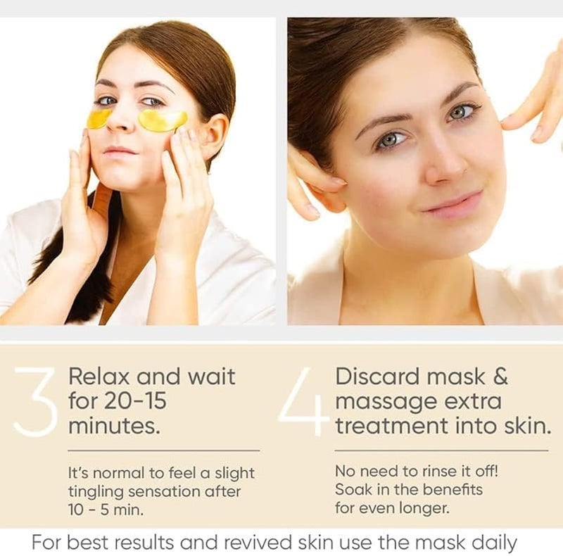 Triple Go Under Eye Patches (20 Pairs) - Golden Under Eye Mask Amino Acid & Collagen, Under Eye Mask for Face Care, Eye Masks for Dark Circles and Puffiness - Image 4
