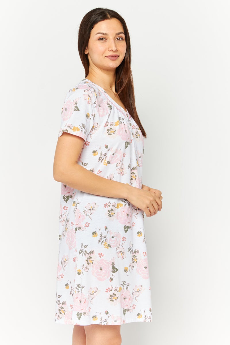 Celestial Dreams Women Floral Print Sleeping Dress, Multicolor - Image 3