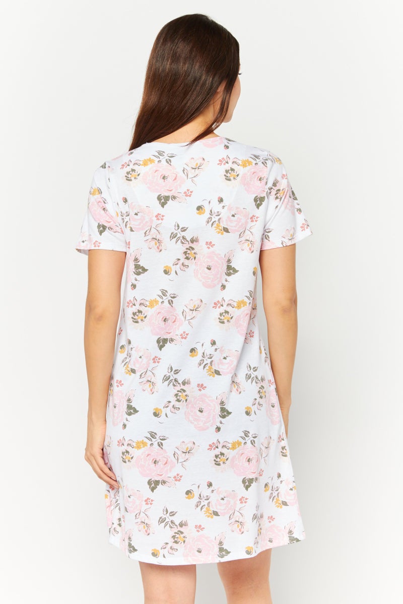 Celestial Dreams Women Floral Print Sleeping Dress, Multicolor - Image 4