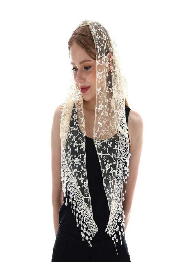 لمفيرنا حجابات LMVERNA الناعمة والمريحة من Mantilla، حجاب كاثوليكي للنساء (بيج) - Image 1