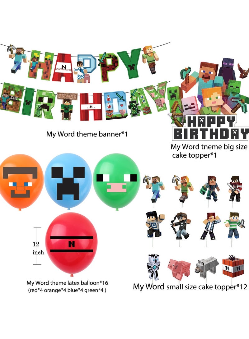Minecraft Pixels Balloon Garland Set with Happy Birthday Banner,Cake Topper,Perfect for Graduation Baby Shower Birthday Bachelorette Party Backdrop Decoration,Suitable for Indoor and Outdoor - Image 2