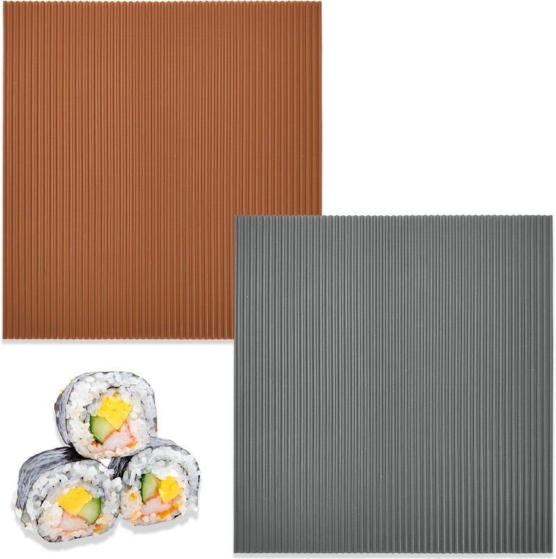 Roucerlin 2 Pcs NonStick Silicone Sushi Rolling Mat Reusable Sushi Roller Mat Easy to Clean Sushi Making Mat Plate Mat for Beginner Homemade Kitchen DIY Gray  Coffee - Image 1