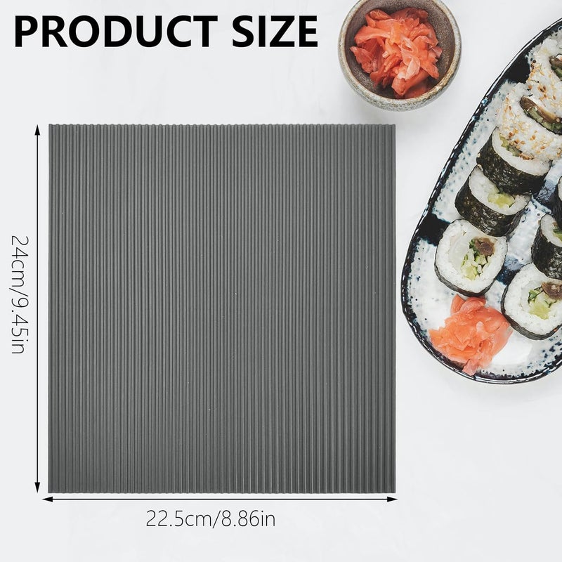 Roucerlin 2 Pcs NonStick Silicone Sushi Rolling Mat Reusable Sushi Roller Mat Easy to Clean Sushi Making Mat Plate Mat for Beginner Homemade Kitchen DIY Gray  Coffee - Image 2