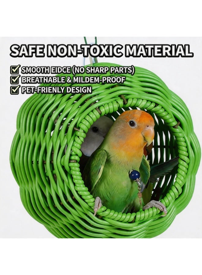 HUANXIN HOME Green Woven Semi Enclosed Parrot Bird Nest Durable Plastic Hanging Cage，1pcs - Image 1