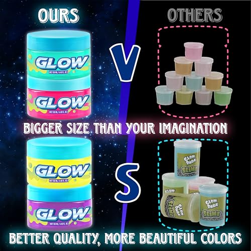 FUN KIDZ 35.16 FL OZ Glow in The Dark Slime for Kids 6+, FunKidz 1040 ML Large Slime 8 Packs Neon Colors Slime Kit Green Blue Pink Yellow Gift for Boys Girls Birthday Party - Image 2