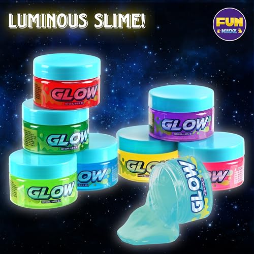 FUN KIDZ 35.16 FL OZ Glow in The Dark Slime for Kids 6+, FunKidz 1040 ML Large Slime 8 Packs Neon Colors Slime Kit Green Blue Pink Yellow Gift for Boys Girls Birthday Party - Image 5