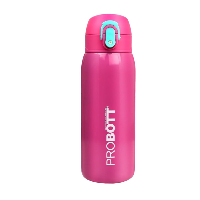 PROBOTT Probott Little 390ml Thermoses Vacuum Insulated Flask for 3-5yrs Kid, Stainless Steel Water Bottle for Kids, Pink | One-Click-Open Locking Flip Lid | Perfect for Toddlers | Leakproof  - Image 1