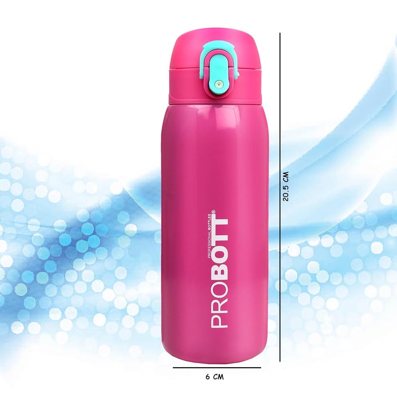 PROBOTT Probott Little 390ml Thermoses Vacuum Insulated Flask for 3-5yrs Kid, Stainless Steel Water Bottle for Kids, Pink | One-Click-Open Locking Flip Lid | Perfect for Toddlers | Leakproof  - Image 5
