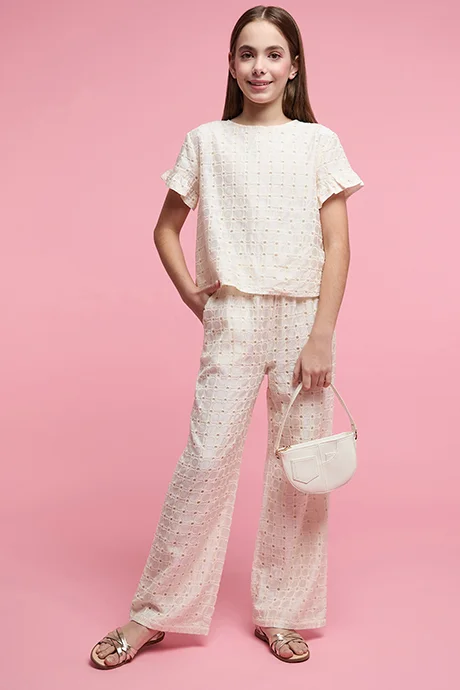 أر أند بي Schiffli Straight Fit Pants with Elastic Waist