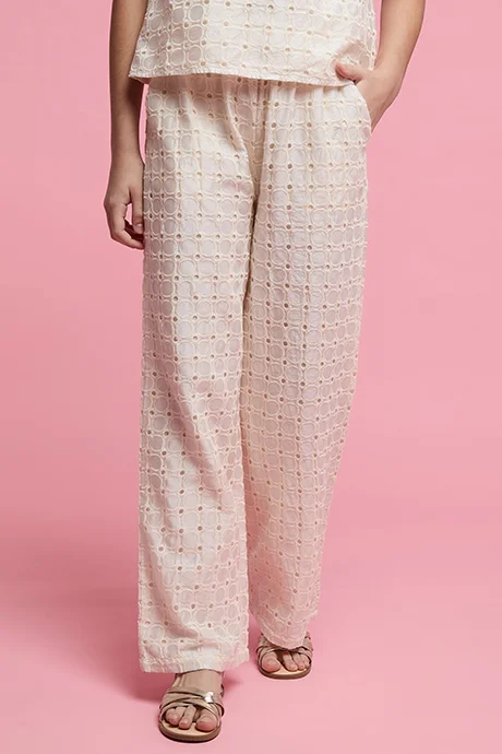 أر أند بي Schiffli Straight Fit Pants with Elastic Waist