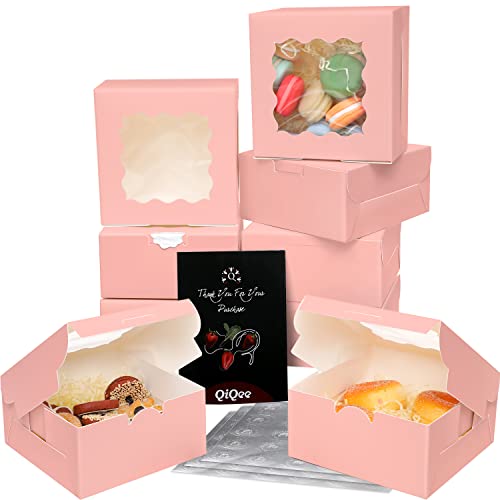 Bakepacker Pink Bakery Boxes with Window 6x6x3 inches Thick & Sturdy Macaroon Pastry Boxes Cookie Boxes for Bakerys（60-Packs） - Image 3