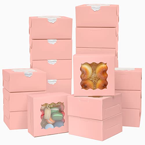 Bakepacker Pink Bakery Boxes with Window 6x6x3 inches Thick & Sturdy Macaroon Pastry Boxes Cookie Boxes for Bakerys（60-Packs） - Image 2