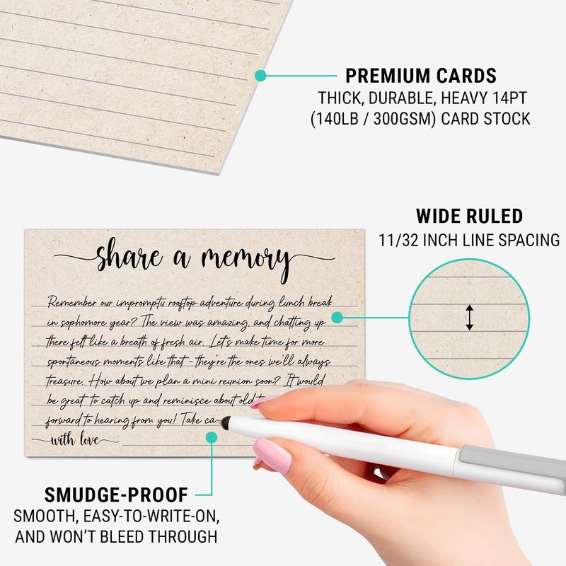 321Done Share a Memory Cards for Celebration of Life, Funerals, Birthdays & Anniversaries â€“ Pack of 50, Tan 4x6 Favorite Memory Note Cards - Made in USA - Favors for Guests, Guest Book Alternative - Image 3