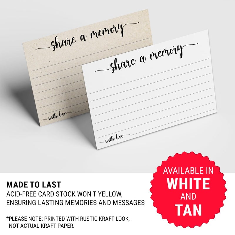 321Done Share a Memory Cards for Celebration of Life, Funerals, Birthdays & Anniversaries â€“ Pack of 50, Tan 4x6 Favorite Memory Note Cards - Made in USA - Favors for Guests, Guest Book Alternative - Image 4