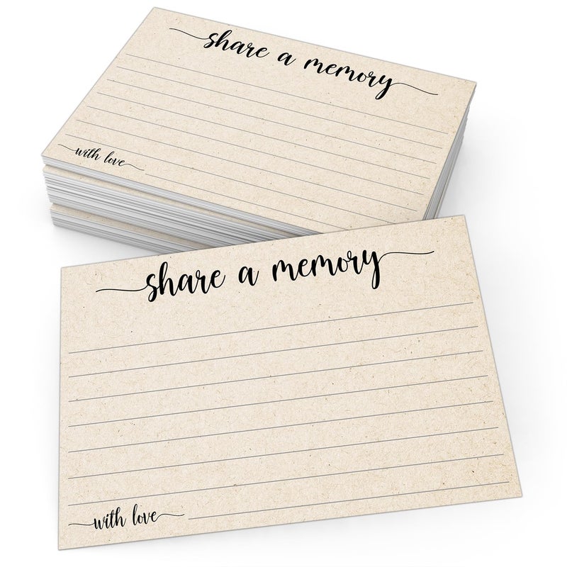 321Done Share a Memory Cards for Celebration of Life, Funerals, Birthdays & Anniversaries â€“ Pack of 50, Tan 4x6 Favorite Memory Note Cards - Made in USA - Favors for Guests, Guest Book Alternative - Image 1