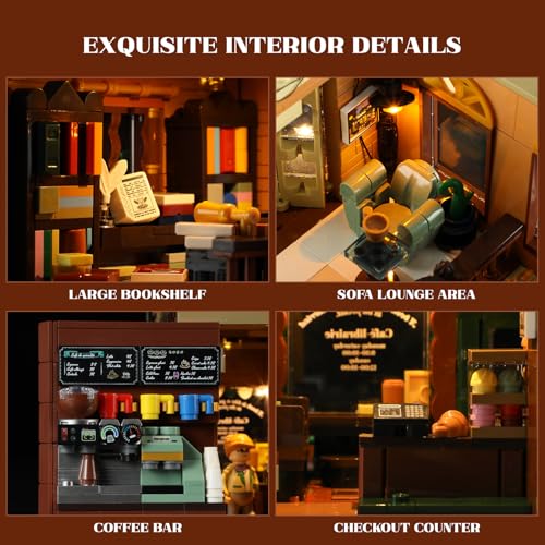 Funwhole Book-Cafe Lighting Building-Bricks Set - City Town Coffee House LED Light Modular Construction Building Model Sets 1718 Pcs for Adults and Teen - Image 4