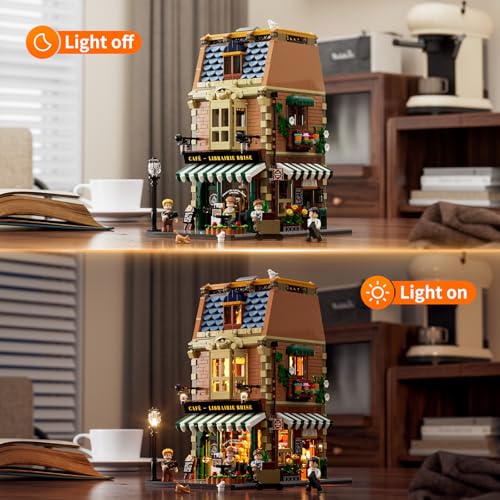Funwhole Book-Cafe Lighting Building-Bricks Set - City Town Coffee House LED Light Modular Construction Building Model Sets 1718 Pcs for Adults and Teen - Image 2