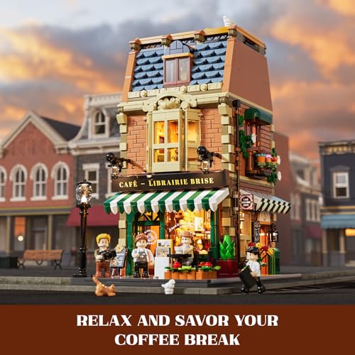 Funwhole Book-Cafe Lighting Building-Bricks Set - City Town Coffee House LED Light Modular Construction Building Model Sets 1718 Pcs for Adults and Teen - Image 5