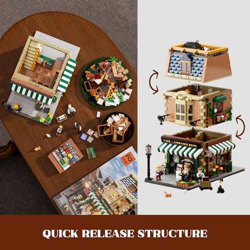 Funwhole Book-Cafe Lighting Building-Bricks Set - City Town Coffee House LED Light Modular Construction Building Model Sets 1718 Pcs for Adults and Teen - Image 3