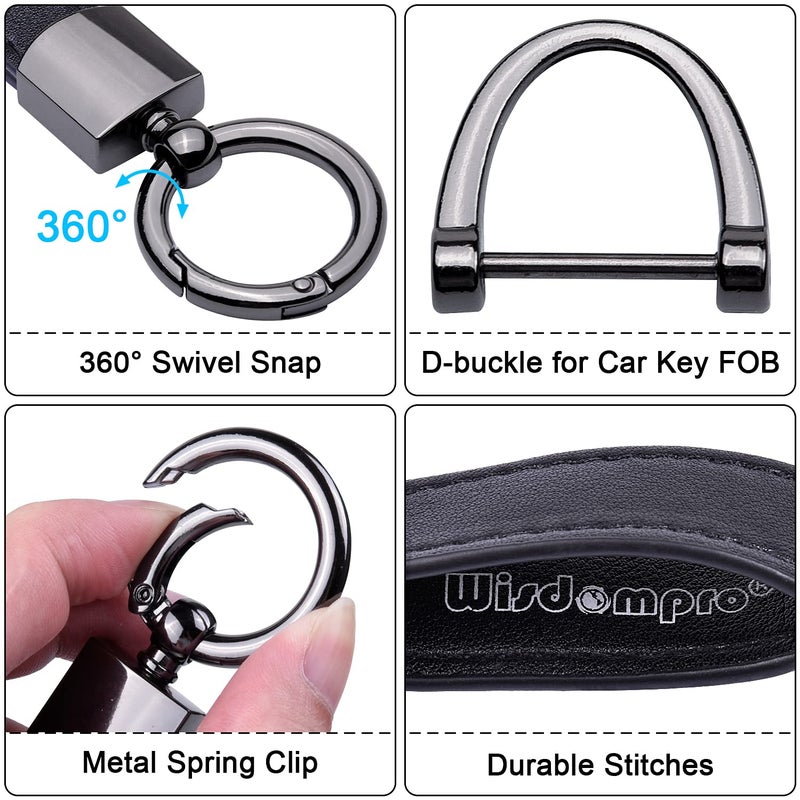 Wisdompro Genuine Leather Car Keychain, Universal Key Fob Keychain Leather Key Chain Holder for Men and Women, 360 Degree Rotatable, with Anti-lost D-ring, 3 Keyrings and 1 Screwdriver - Black - Image 3