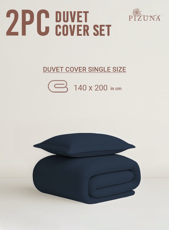 PIZUNA Pure Combed Cotton Duvet Cover Single 140x200 cm Dark Blue, 400 Thread Count Cool Breathable 100% Long Staple Cotton Sateen Weave Quilt Cover & 1 Pillowcase (Luxurious Bedding Set) - Image 3