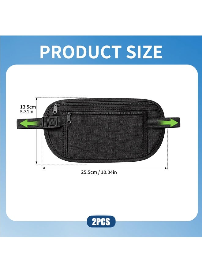 2Pcs Travel Money Belt, Ultra Thin Money Belts Hidden Passport Holder Secure Travel Pouch Hidden Bumbag Under Clothes Blocking Wallet Waist Pack Anti Theft for Women Men - Image 2