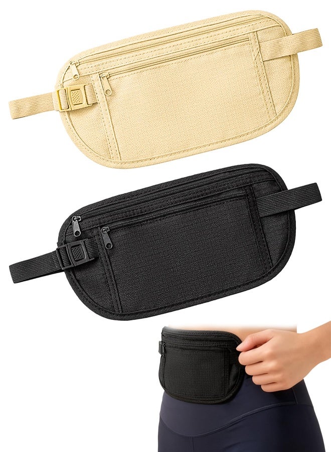2Pcs Travel Money Belt, Ultra Thin Money Belts Hidden Passport Holder Secure Travel Pouch Hidden Bumbag Under Clothes Blocking Wallet Waist Pack Anti Theft for Women Men - Image 1