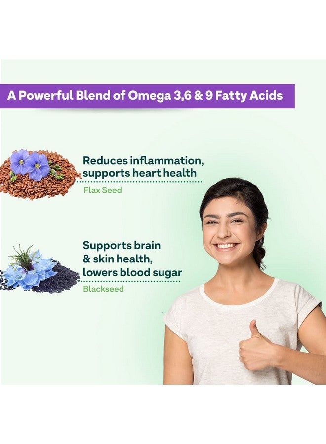 OZiva Plant Based Omega 3 6 9 Multivitamin Supplement for Men & Women (1000 mg Vegan Omega Oil Concentrate with Flaxseed & Blackseed Oil) Fatty Acids (Omega 3 6 9, 60 Capsules) - Image 4