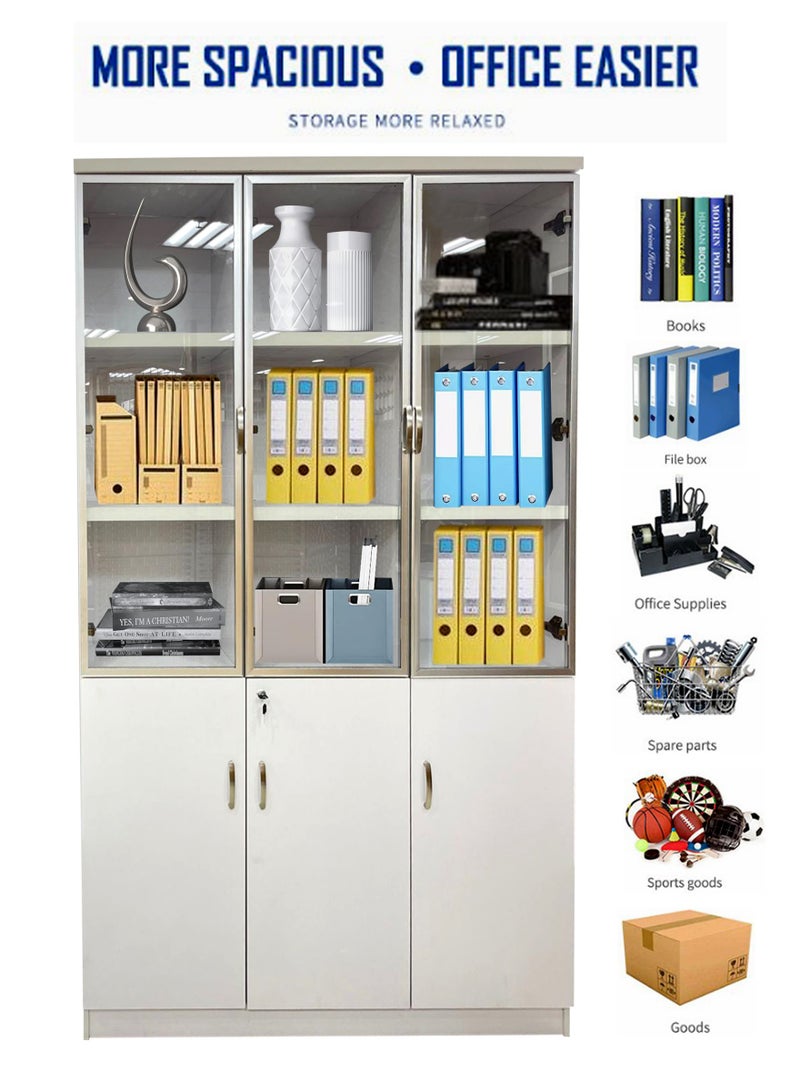 Generic Wooden Cabinet 3 Doors With Glass Modern Office File Cabinet Office Bookcase Furniture 200*120*40 CM  - Image 2