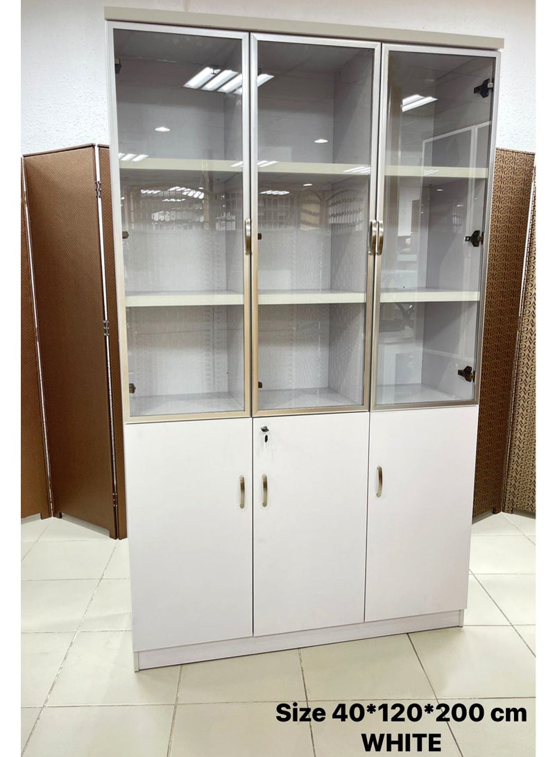 Generic Wooden Cabinet 3 Doors With Glass Modern Office File Cabinet Office Bookcase Furniture 200*120*40 CM  - Image 3