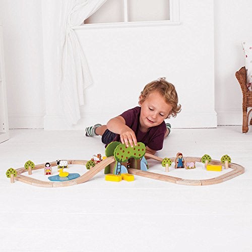 Bigjigs Rail مجموعة قطار الحيوانات الزراعية الخشبية من بيججيج، 44 قطعة، مسار خشبي، محرك وعربات، ألعاب مزرعة، للأطفال من عمر 3 سنوات - Image 5