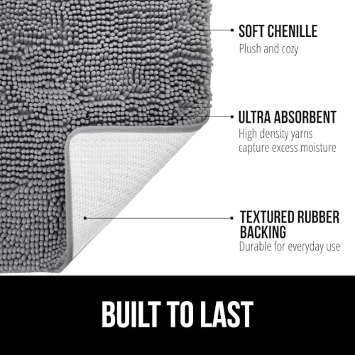 GORILLA GRIP Plush Absorbent Shaggy Chenille Bath Rug Mat for Oval Toilet Base with Rubber Backing, Machine Washable Rugs, Soft Microfiber Contour Mats for Toilets, Bathroom Decor, Grey - Image 2