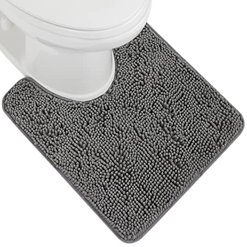 GORILLA GRIP Plush Absorbent Shaggy Chenille Bath Rug Mat for Oval Toilet Base with Rubber Backing, Machine Washable Rugs, Soft Microfiber Contour Mats for Toilets, Bathroom Decor, Grey - Image 1