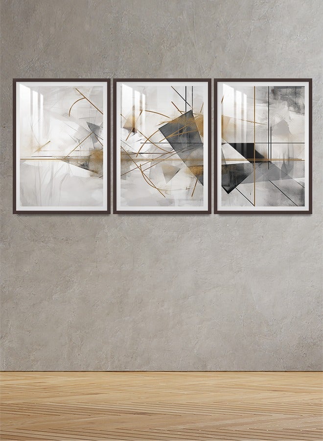 ماركتنا ثلاث لوحات جدارية120x60سم مع برواز بني وطبقة اكريلك شفاف بتصميم تجريدي - Image 1