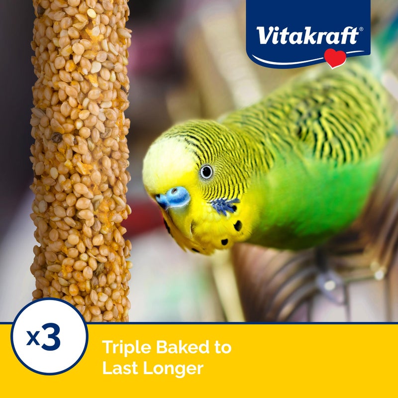 Vitakraft Crunch Sticks Parakeet Treat - Triple-Baked Millet Parakeet Treats with Natural Wood Center - Crunchy & Nutritious Bird Treat Sticks for Small Animals (12 Count, Honey, Egg, and Apple) - Image 4