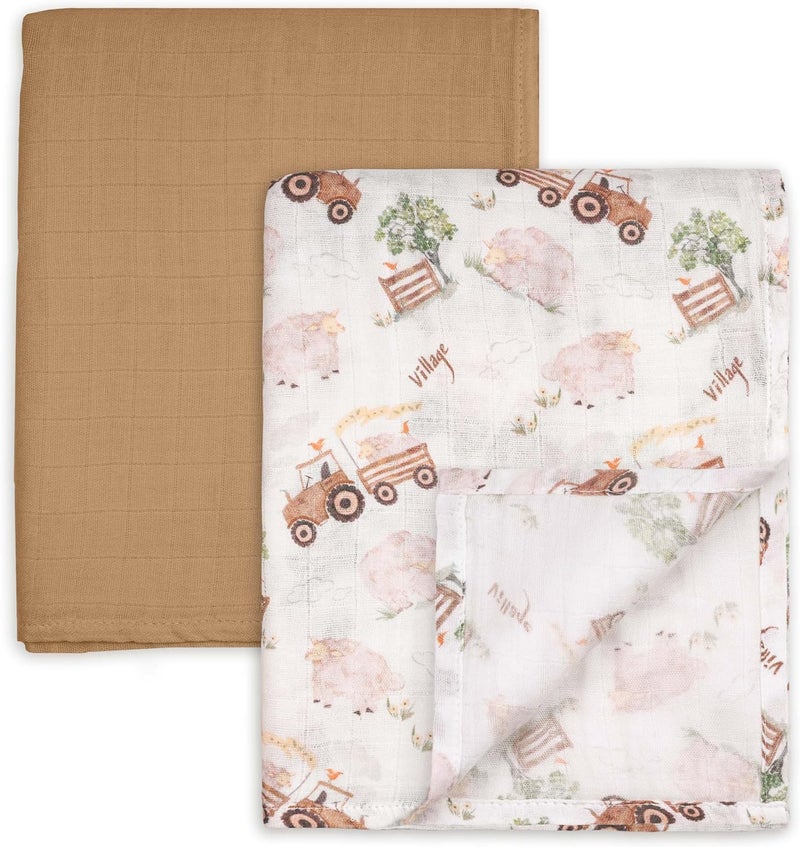 Muslin Swaddle Blankets 2-Pack - Breathable Receiving Blankets for Newborns (Barn Prelude) - Image 1