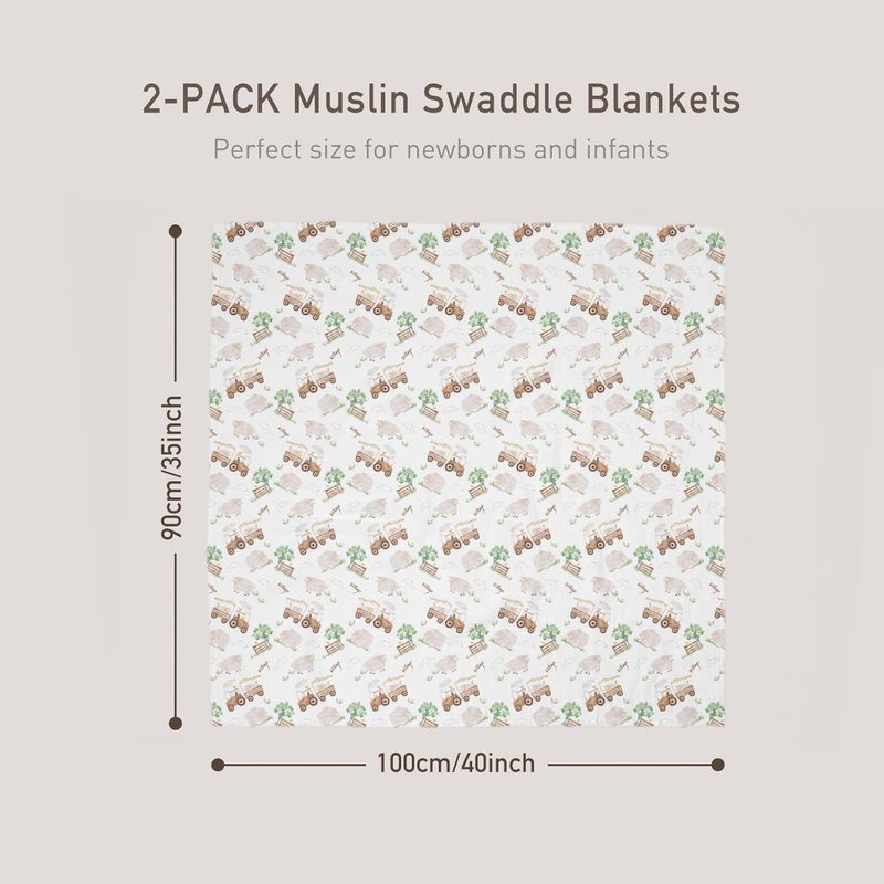 Muslin Swaddle Blankets 2-Pack - Breathable Receiving Blankets for Newborns (Barn Prelude) - Image 4