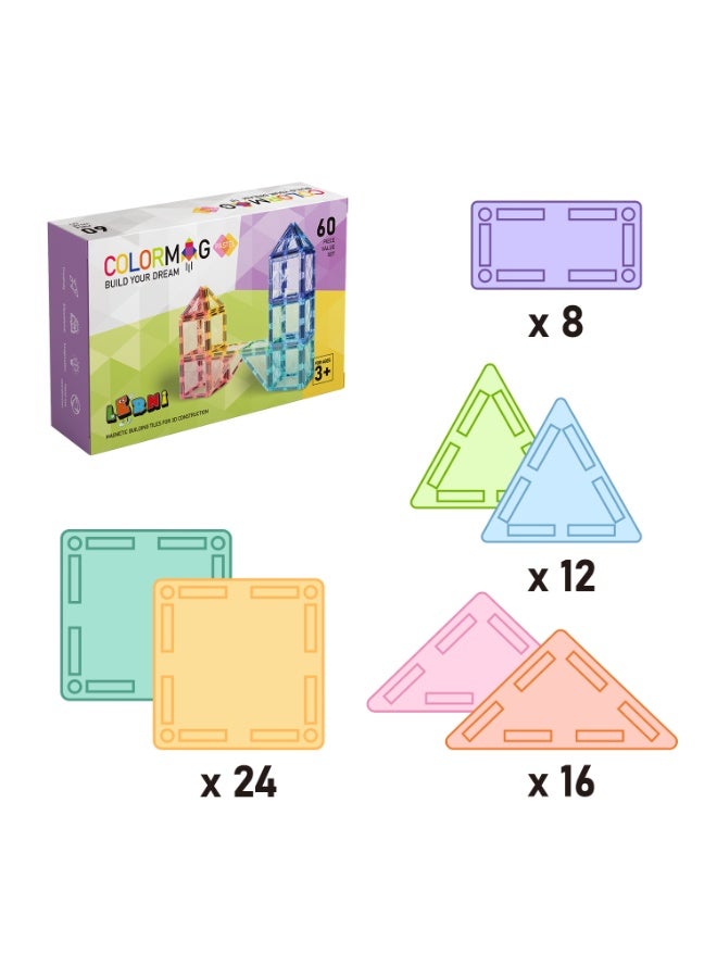 Lerni Toys Magnetic construction set COLORMAG 60 pcs. - pastel - Image 3