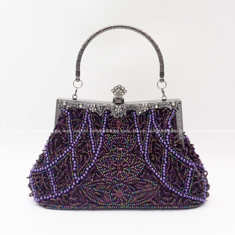 Kai Weili Vintage Geometric Heavy Handmade Beaded Embroidered Bag Women'S Bag Evening Bag Dress Cheongsam Bag Beaded Evening Bag - Image 1