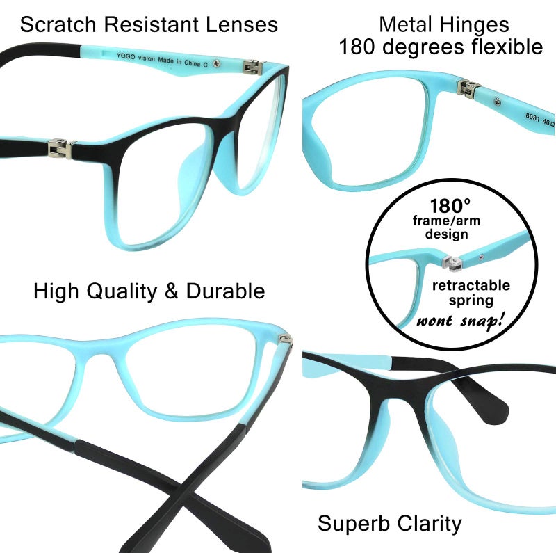 Yogo Vision Kids Blue Light Blocking Glasses Computer Eyeglasses Boys Girls Square Frames Anti Strain Reduce Glare (1 Pack) - Image 5