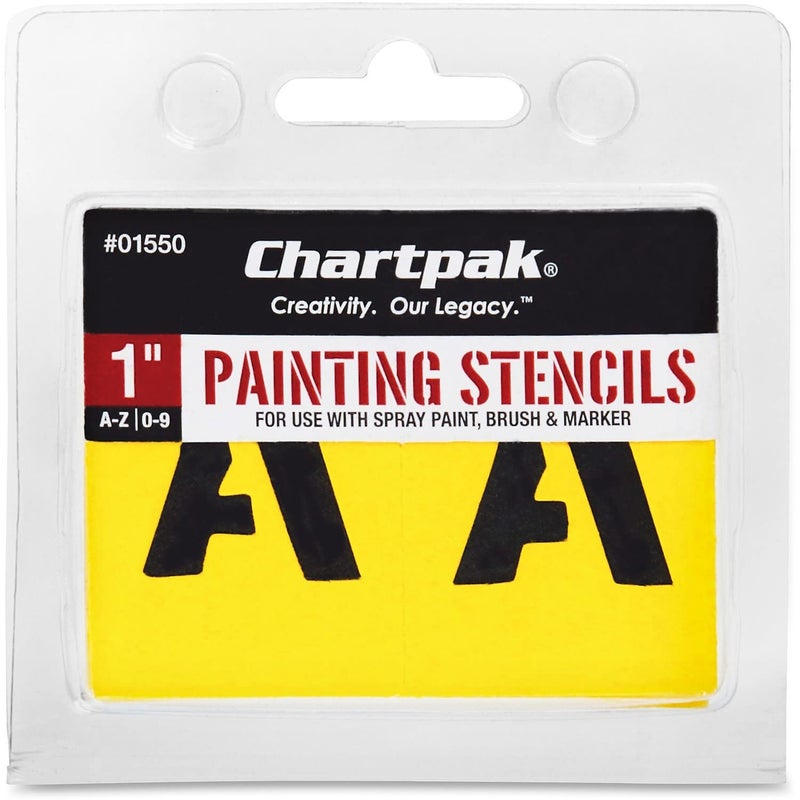 Chartpak 1550 Painting Stencils NumberLetter 1 Inch Yellow 35 per Set