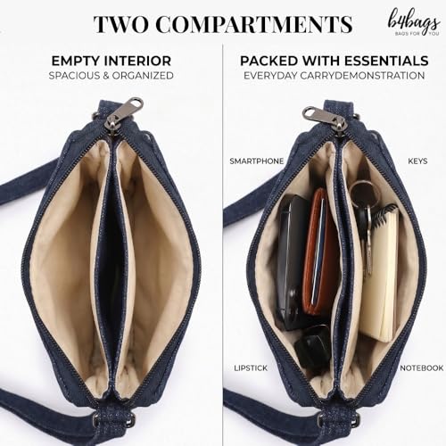 b4bags Denim Sling Bag for Women | Compact Crossbody Mobile Purse for Ladies with Adjustable Strap & Multiple Compartments | Phone Wallet for Daily Use | Gift for Girls - Image 3