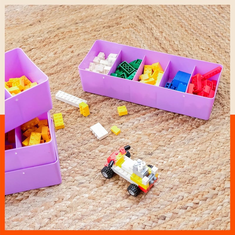 Bathla منظمات الأدراج (مجموعة من 8) - 5 أقسام بلون رمادي متعدد الاستخدامات لفصل التخزين في الخزائن | منظمات خزانة قابلة للتكديس للجوارب، الملابس الداخلية، الرباط، المجوهرات والقرطاسية | صندوق تخزين بلاستيكي - Image 5