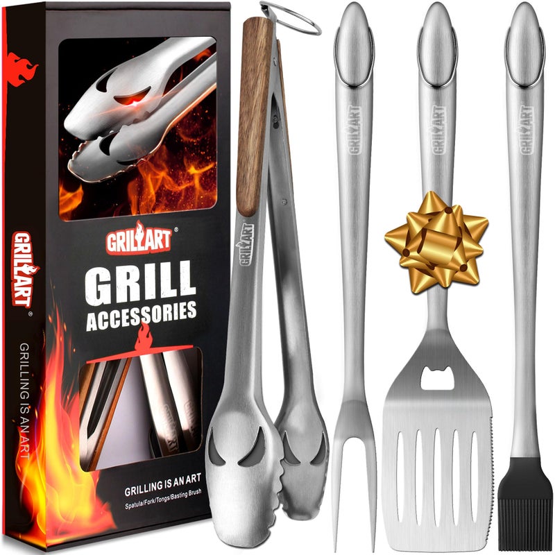 GRILLART BBQ Tools Grill Tools Set -18Inch Grilling Tools BBQ Set - Grill Accessories w/BBQ Tongs, Spatula, Fork, Brush- Stainless Grill Kit Grilling Set - Gift Ideas BBQ Accessories Gifts for Men Dad - Image 1