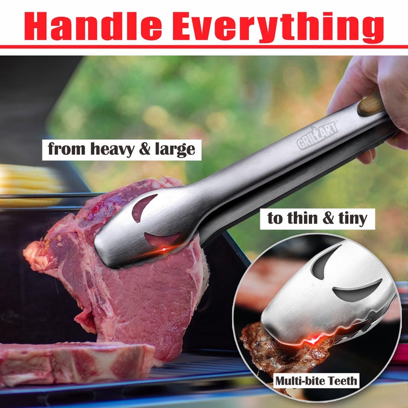 GRILLART BBQ Tools Grill Tools Set -18Inch Grilling Tools BBQ Set - Grill Accessories w/BBQ Tongs, Spatula, Fork, Brush- Stainless Grill Kit Grilling Set - Gift Ideas BBQ Accessories Gifts for Men Dad - Image 4