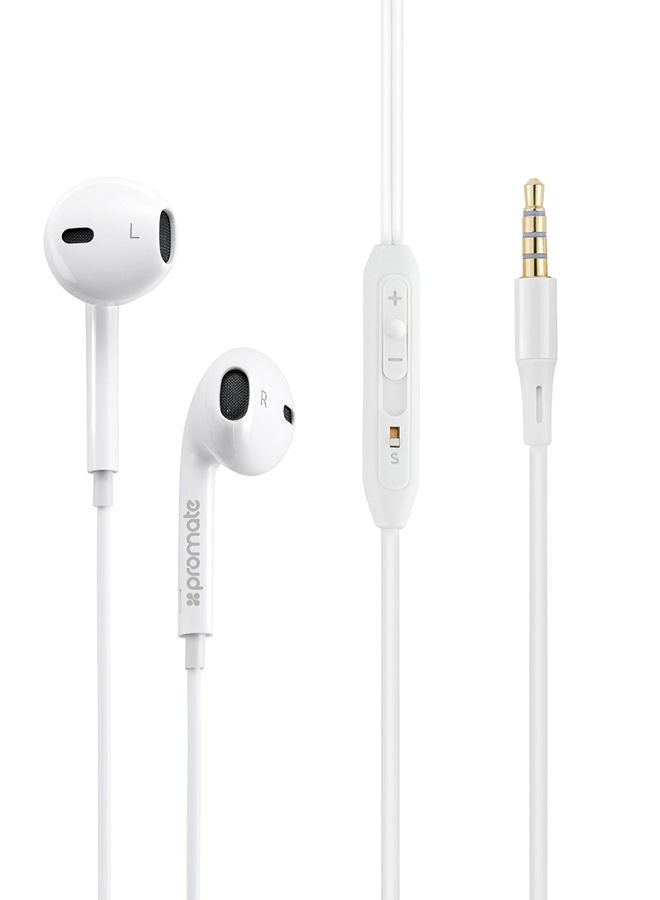 Earphones, In-Ear 3.5mm Universal Crystal Sound And Noise Isolating Earbuds With In-Line Remote Volume Control And Built-In Mic For Smartphones, PC, Tablets, Laptops White