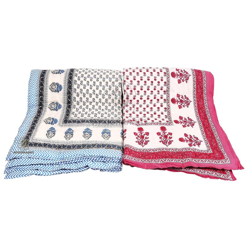 LILFLY 400 TC Jaipuri Light Weight Pure Cotton Traditional Rajasthani Print Single Bed QuiltRazaiRajai Multicolor Butti Print Single Bed Set of 2 - Image 4